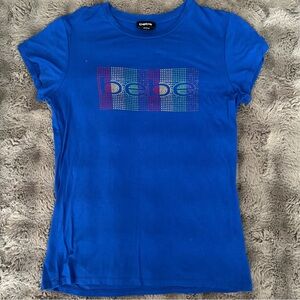 Bebe Rhinestone Logo Blue Tee
